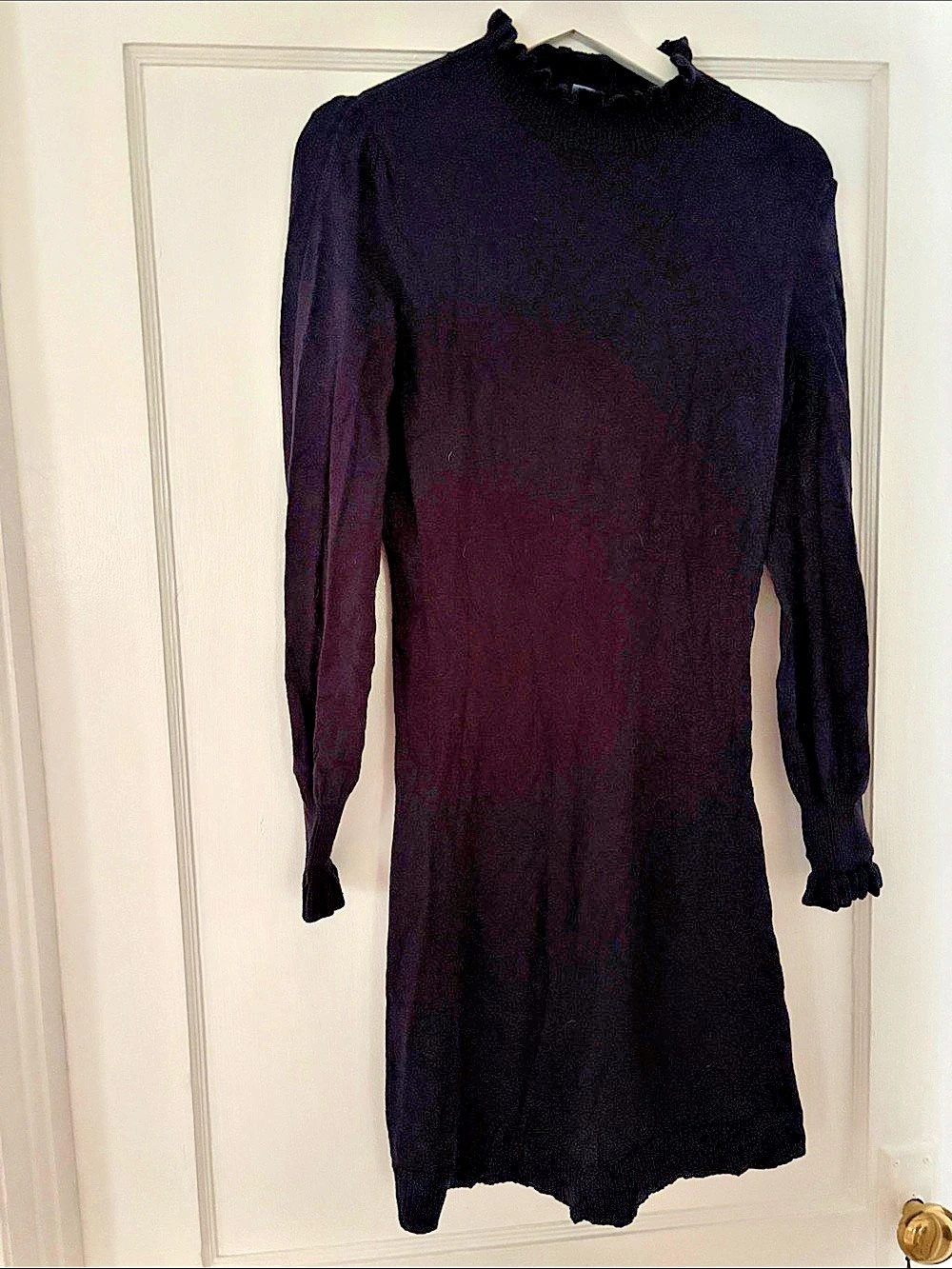 CeCe Ruffle Mock Neck Sweater Dress Long Sleeve Navy Small